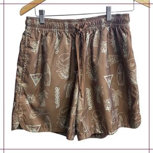 Nike Men's Brown All Over Print Surf Swim Trunks Shorts Size Medium